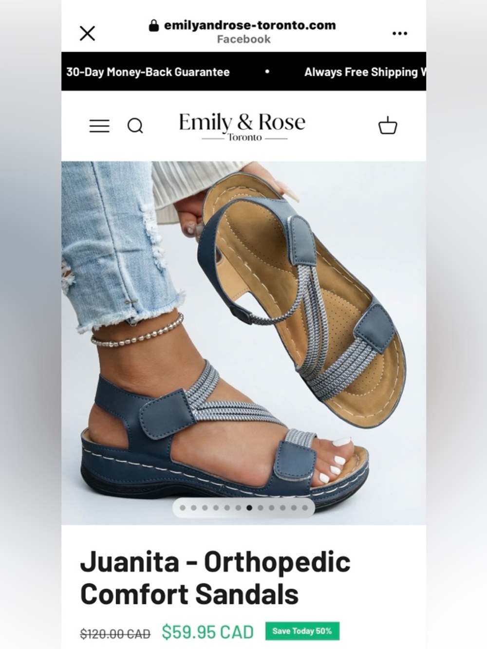 Emily Rose Juanita Orthopedic Comfort Sandals - Navy Blue